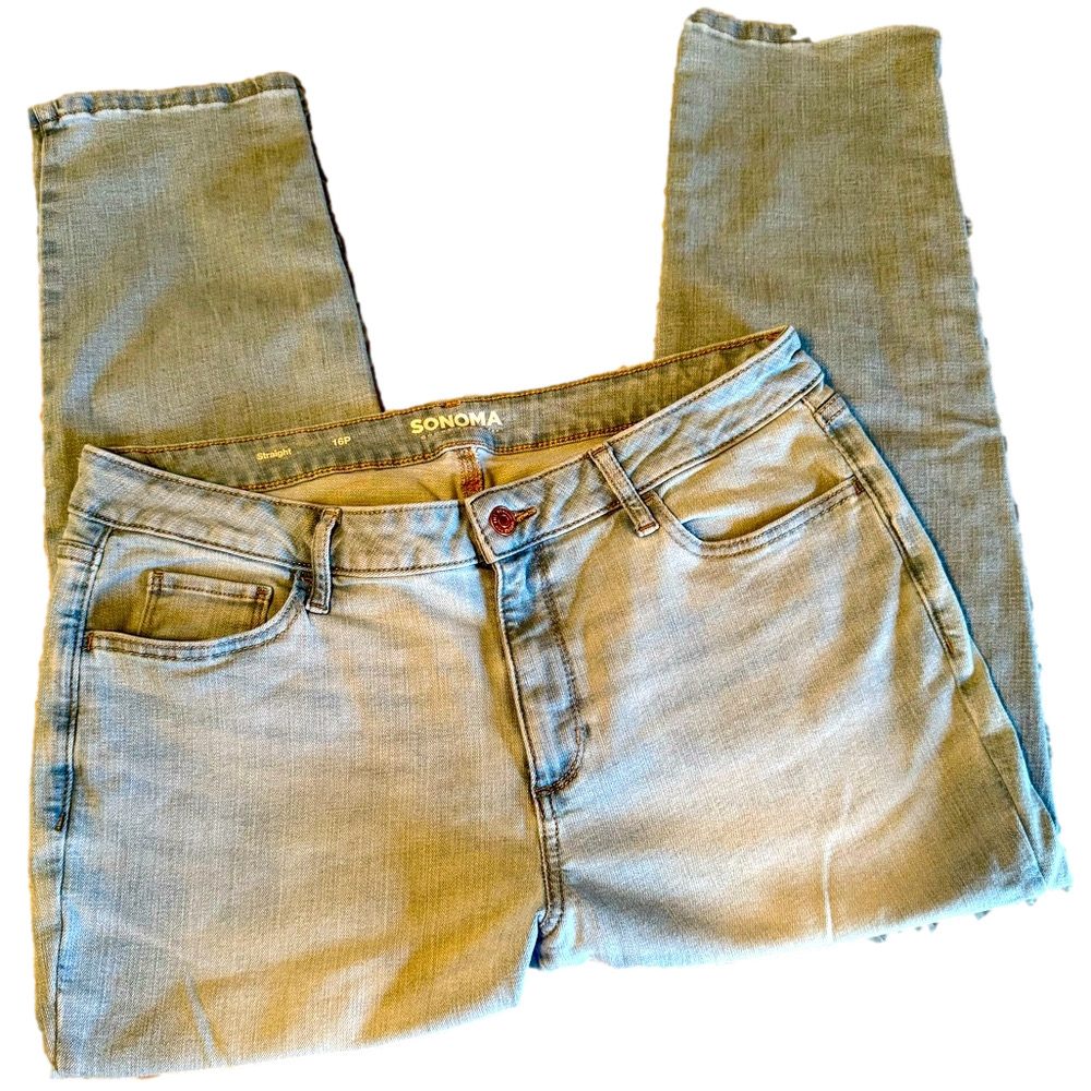 Sonoma Blue Straight Leg petite Jeans with Faded Style